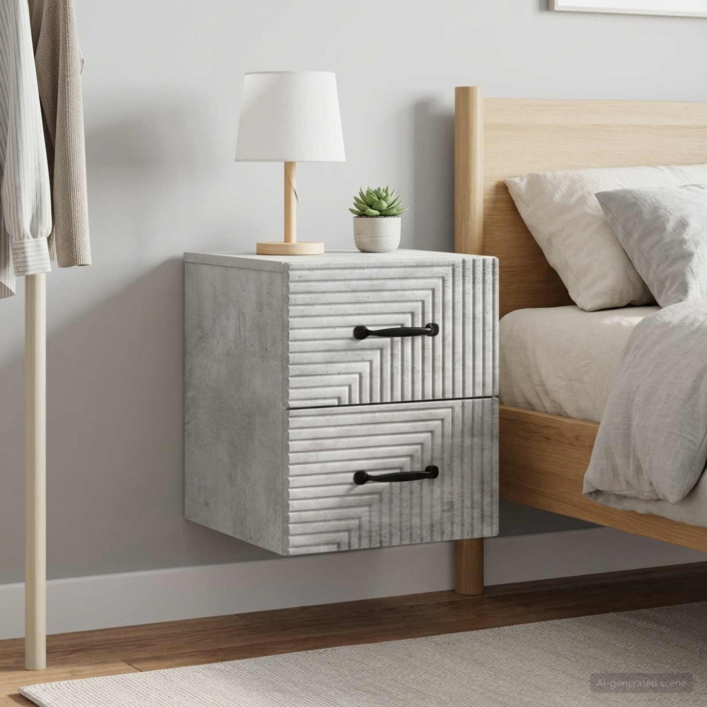 vidaXL Wall-Mounted Bedside Cabinet with Drawer 2 pcs Concrete Grey