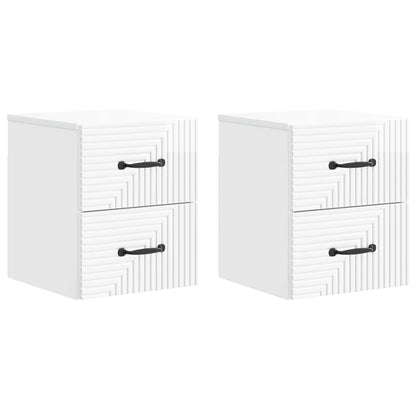 vidaXL Wall-Mounted Bedside Cabinet with Drawer 2 pcs High Gloss White
