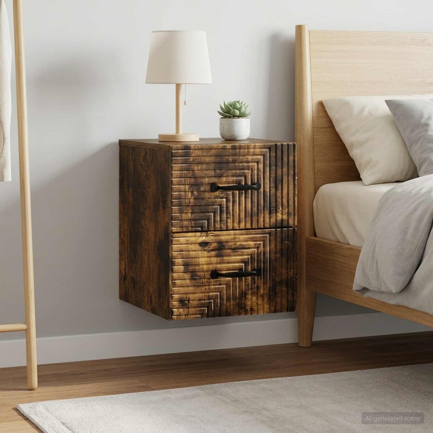 vidaXL Wall-Mounted Bedside Cabinet 2 pcs Smoked Oak 34.5 x 33 x 40 cm