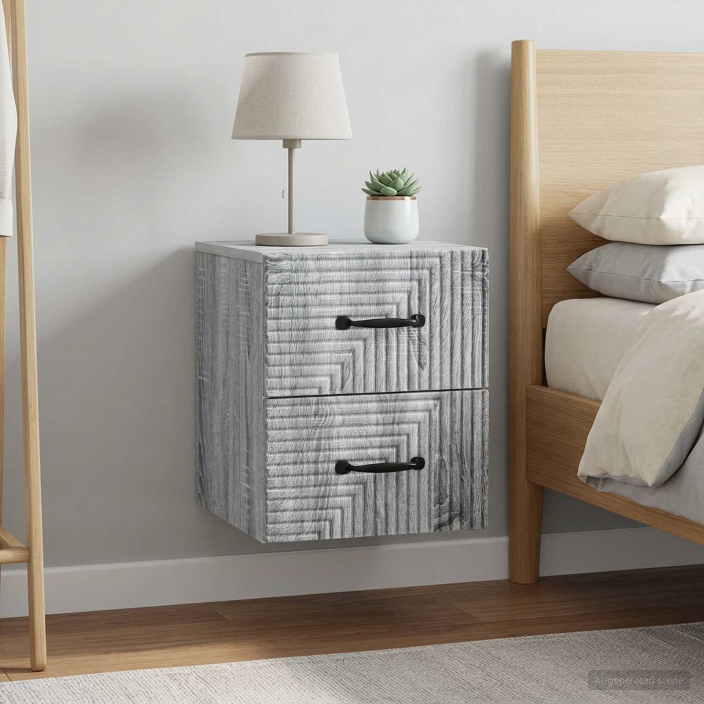 vidaXL Wall-Mounted Bedside Cabinet 2 pcs Grey Sonoma Engineered Wood