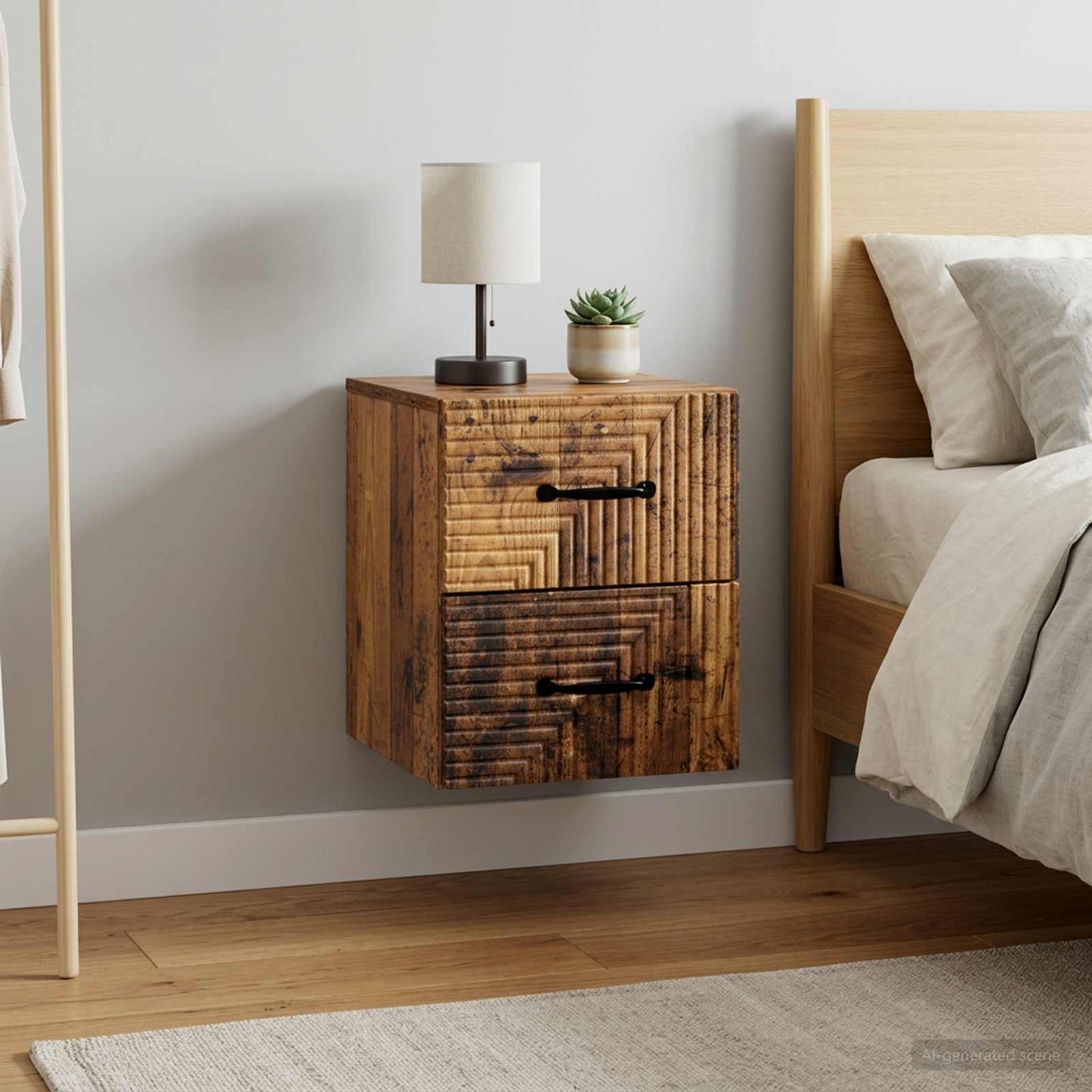 vidaXL Wall-Mounted Bedside Cabinet 2 pcs Old Wood 34.5 x 33 x 40 cm