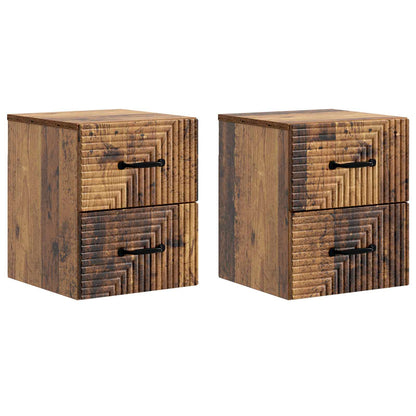 vidaXL Wall-Mounted Bedside Cabinet 2 pcs Old Wood 34.5 x 33 x 40 cm