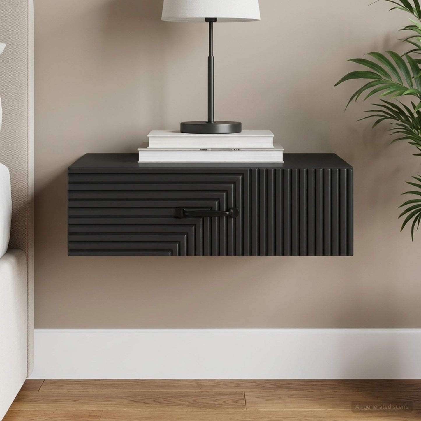 vidaXL Wall-Mounted Side Table Black 59 x 34.5 x 17 cm Engineered Wood