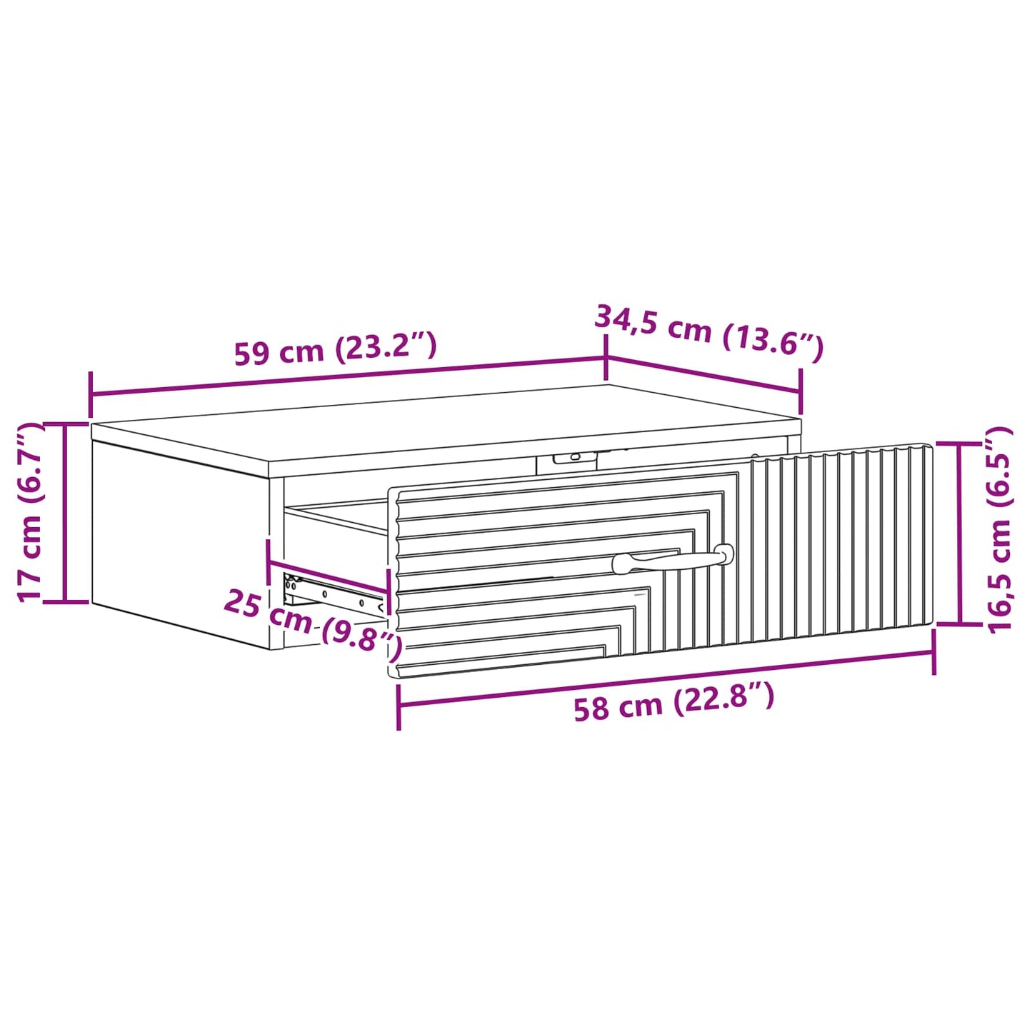vidaXL Wall-Mounted Side Table Sonoma Oak 59 x 34.5 x 17 cm