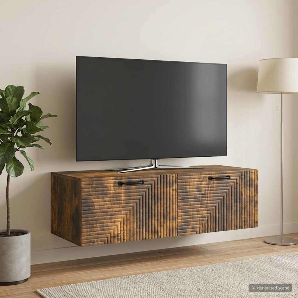 vidaXL Wall-Mounted TV Cabinet Wall-mounted Smoked Oak 98 x 41 x 30 cm