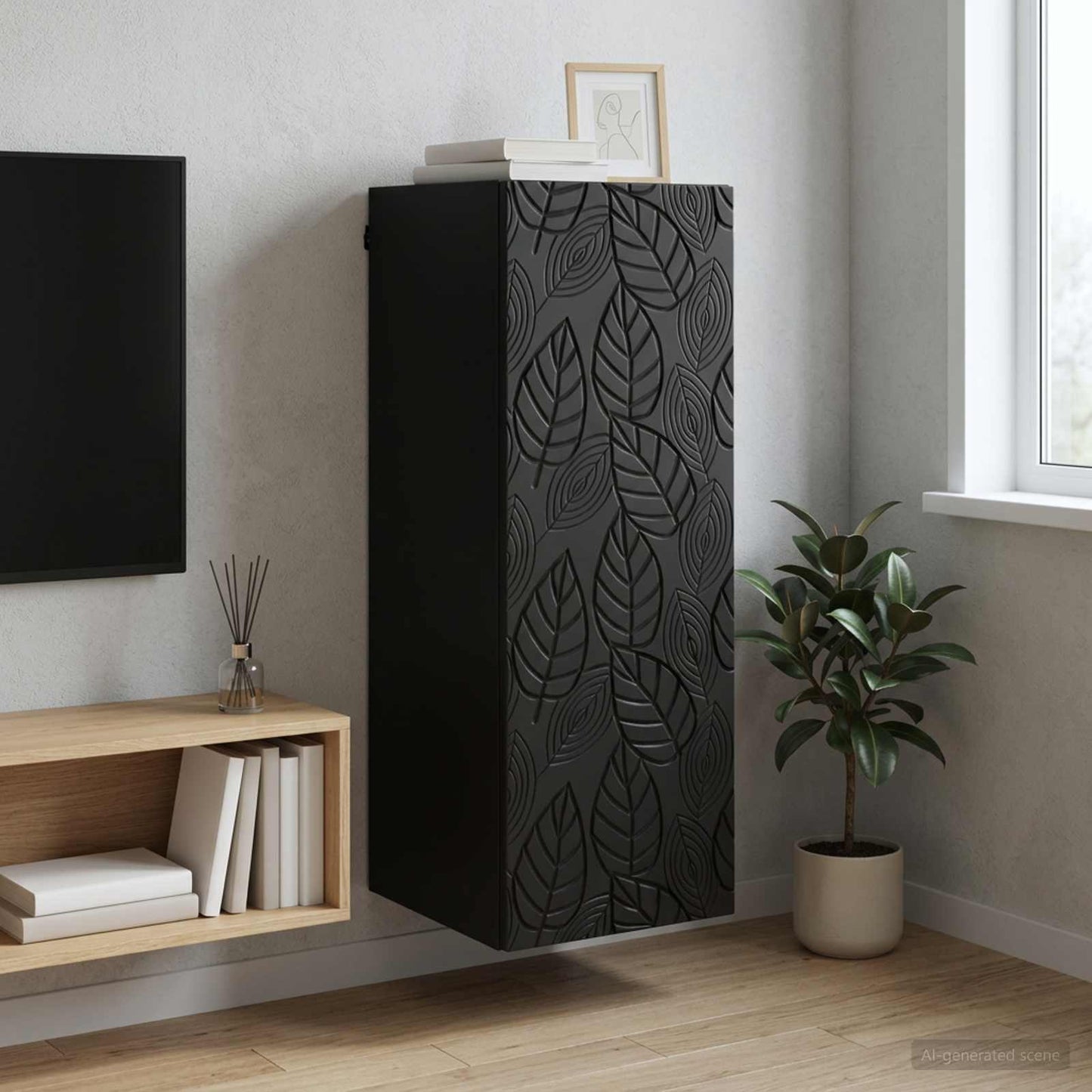 vidaXL Wall-Mounted Cabinet Black 33 x 34.5 x 90 cm Engineered Wood