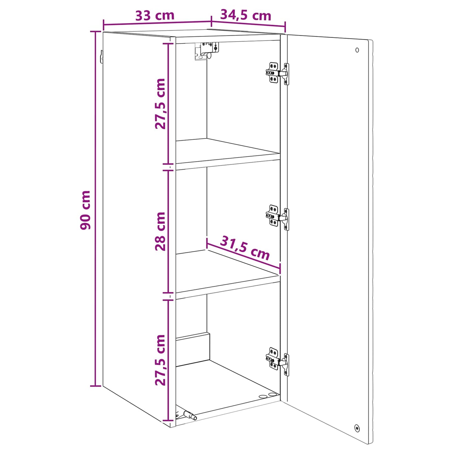 vidaXL Wall-Mounted Cabinet 33 x 34.5 x 90 cm Engineered Wood