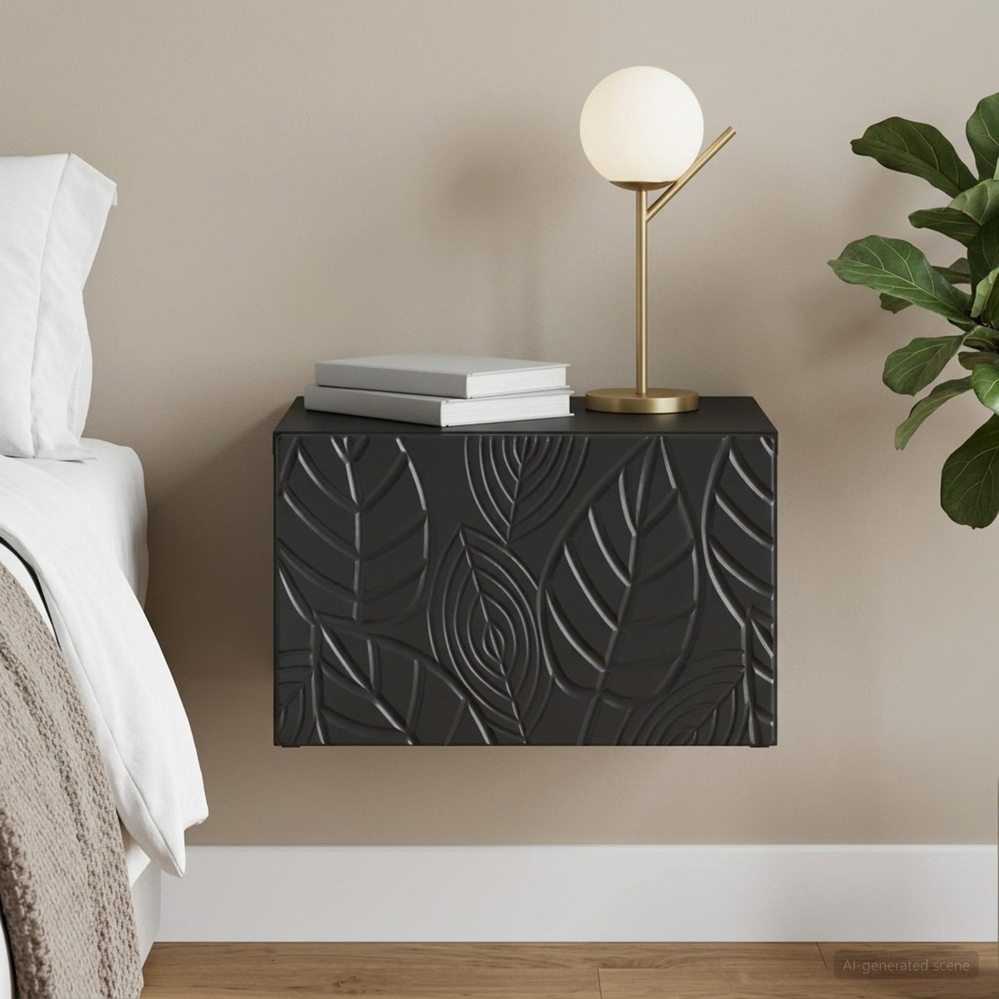 vidaXL Wall-Mounted Bedside Cabinet Black 49 x 34.5 x 20 cm