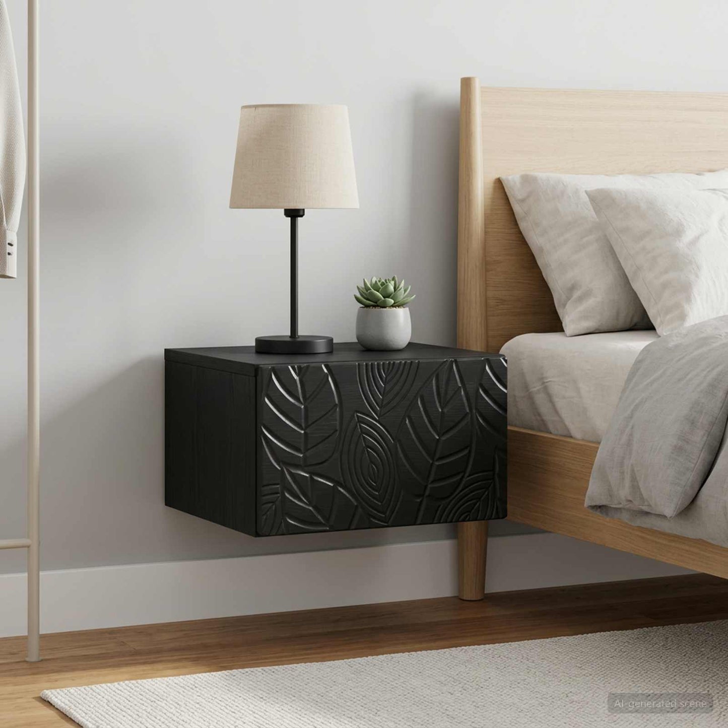 vidaXL Wall-Mounted Bedside Cabinet 2 pcs Black 49 x 34.5 x 20 cm