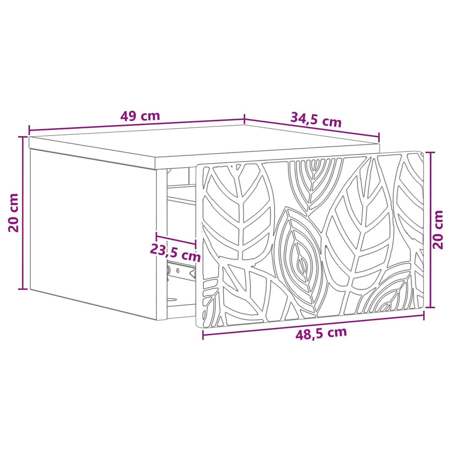 vidaXL Wall-Mounted Bedside Cabinet Grey Sonoma 49 x 34.5 x 20 cm