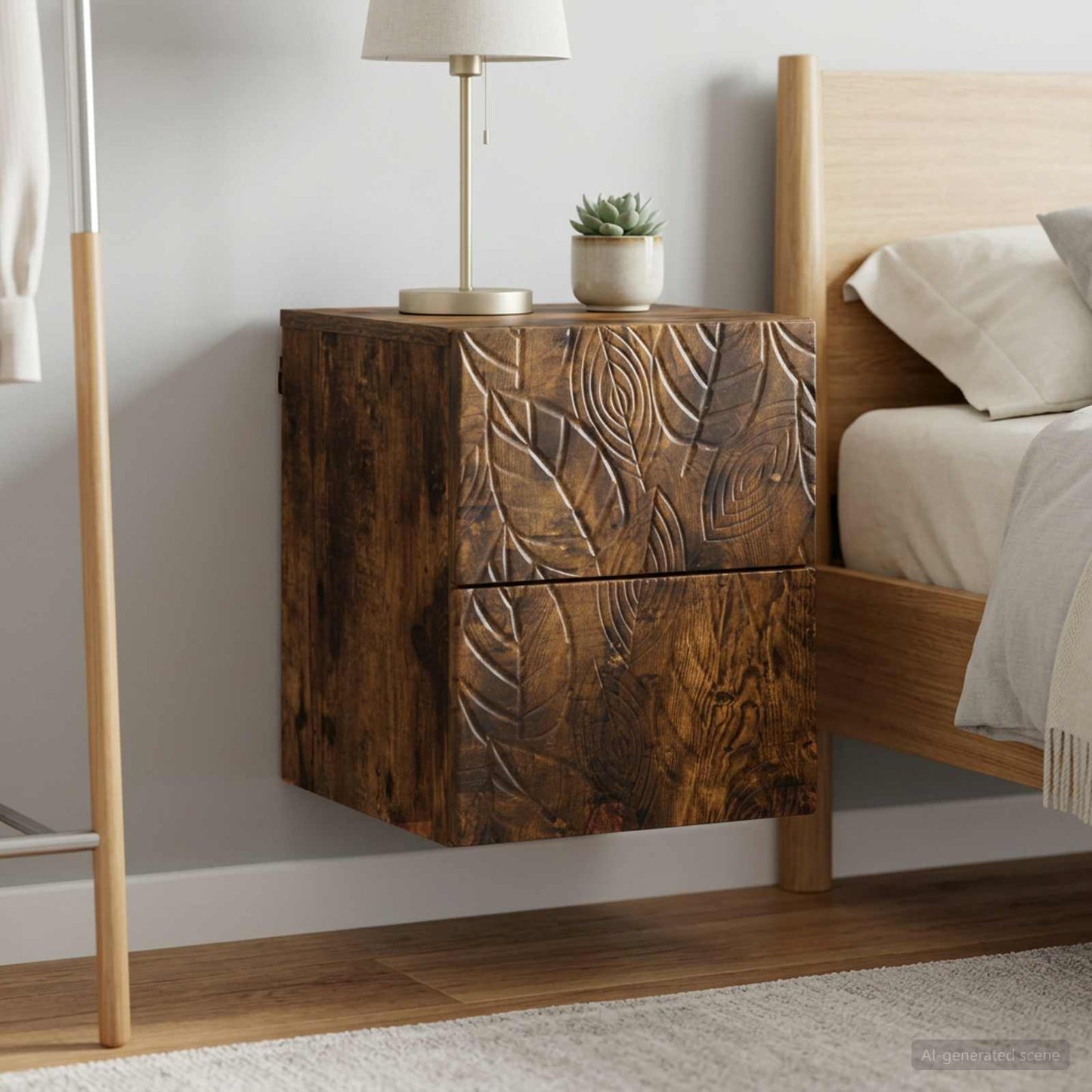vidaXL Wall-Mounted Bedside Cabinet 2 pcs Smoked Oak 34.5 x 33 x 40 cm