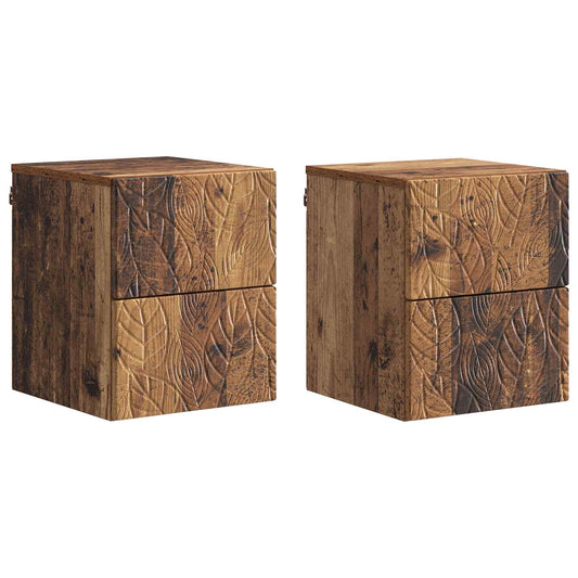 vidaXL Wall-Mounted Bedside Cabinet 2 pcs Old wood 34.5 x 33 x 40 cm