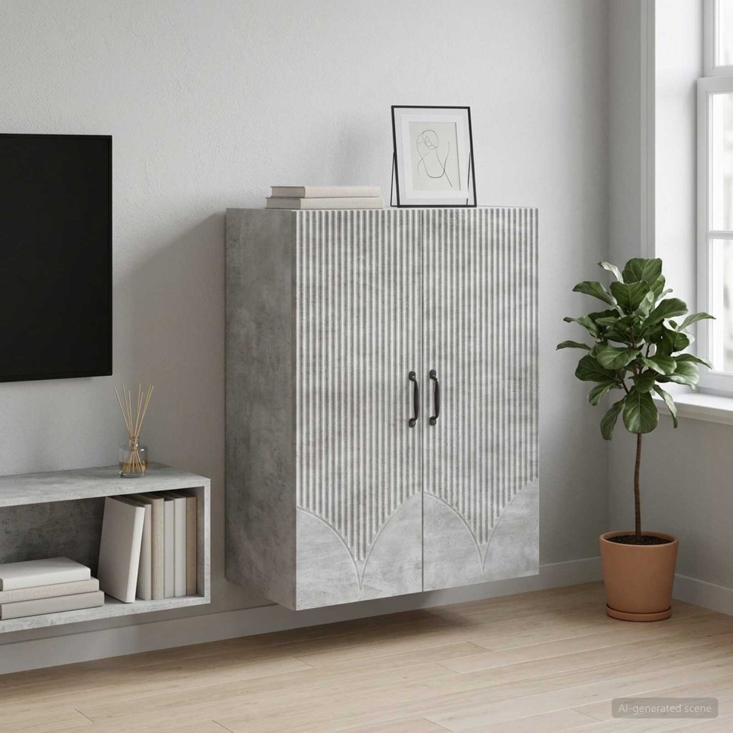 vidaXL Wall-Mounted Cabinet Concrete Grey 66 x 34.5 x 90 cm