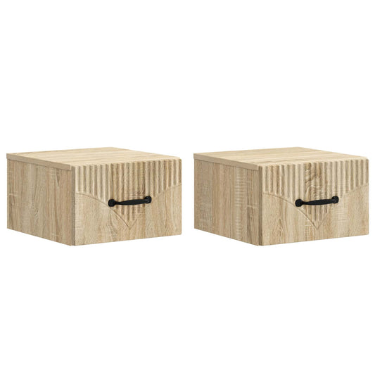 vidaXL Wall-Mounted Bedside Cabinet 2 pcs Sonoma Oak 34.5 x 33 x 20 cm
