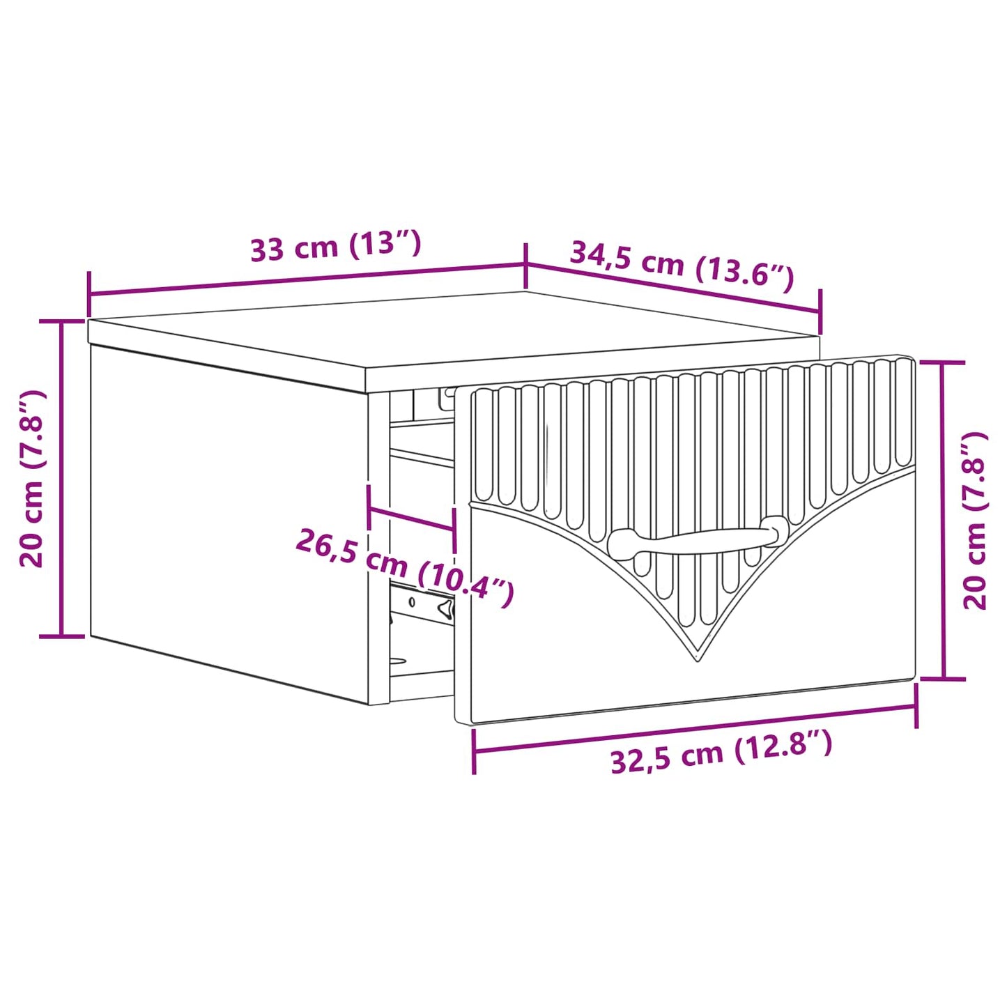 vidaXL Wall-Mounted Bedside Cabinet High Gloss White 34.5 x 33 x 20 cm