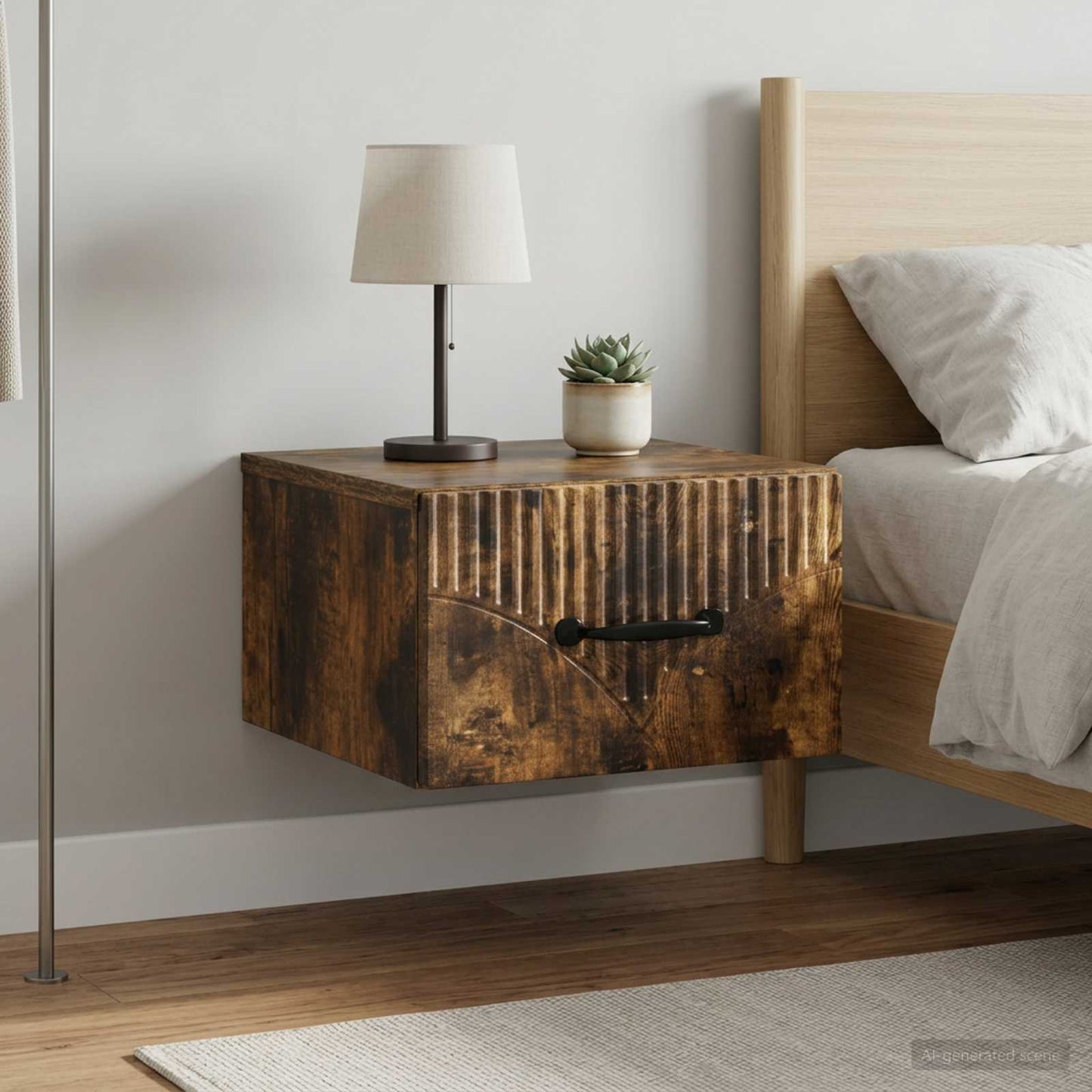 vidaXL Wall-Mounted Bedside Cabinet 2 pcs Smoked Oak 34.5 x 33 x 20 cm