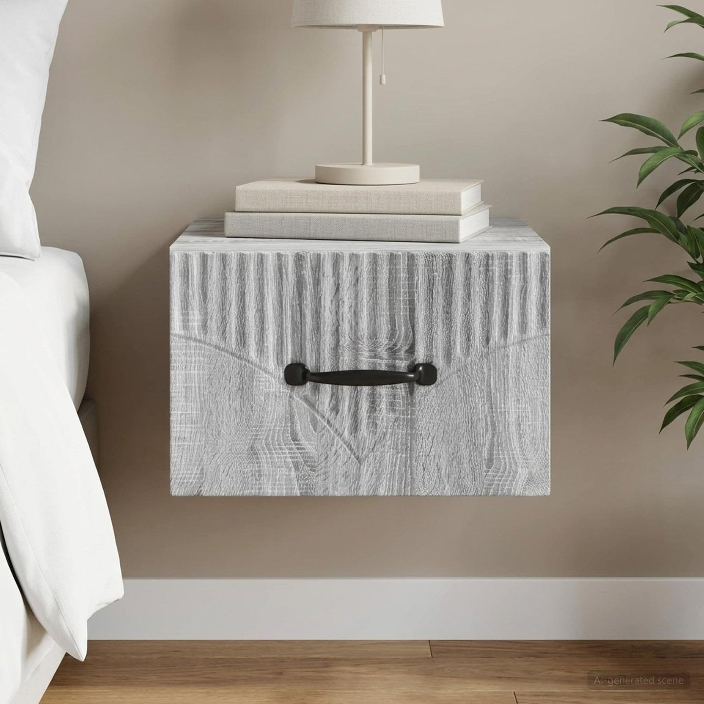 vidaXL Wall-Mounted Bedside Cabinet Grey Sonoma 34.5 x 33 x 20 cm