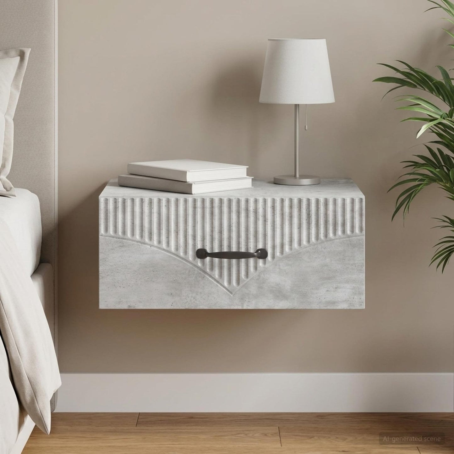 vidaXL Wall-Mounted Bedside Cabinet Concrete Grey 49 x 34.5 x 20 cm