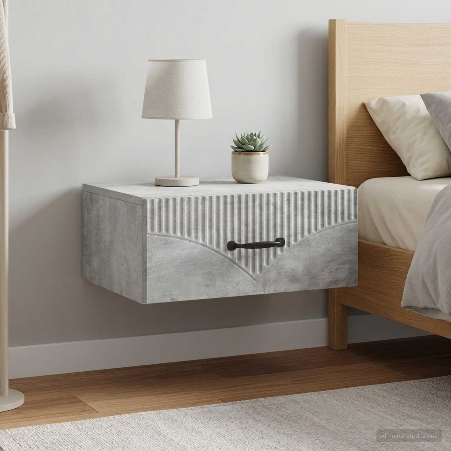 vidaXL Wall-Mounted Bedside Cabinet with Drawer 2 pcs Concrete Grey
