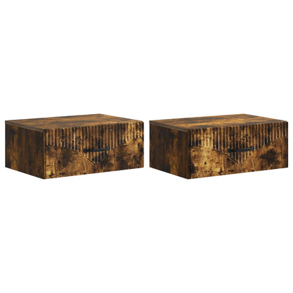 vidaXL Wall-Mounted Bedside Cabinet 2 pcs Smoked Oak 49 x 34.5 x 20 cm