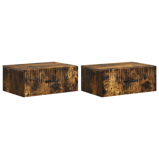 vidaXL Wall-Mounted Bedside Cabinet 2 pcs Smoked Oak 49 x 34.5 x 20 cm