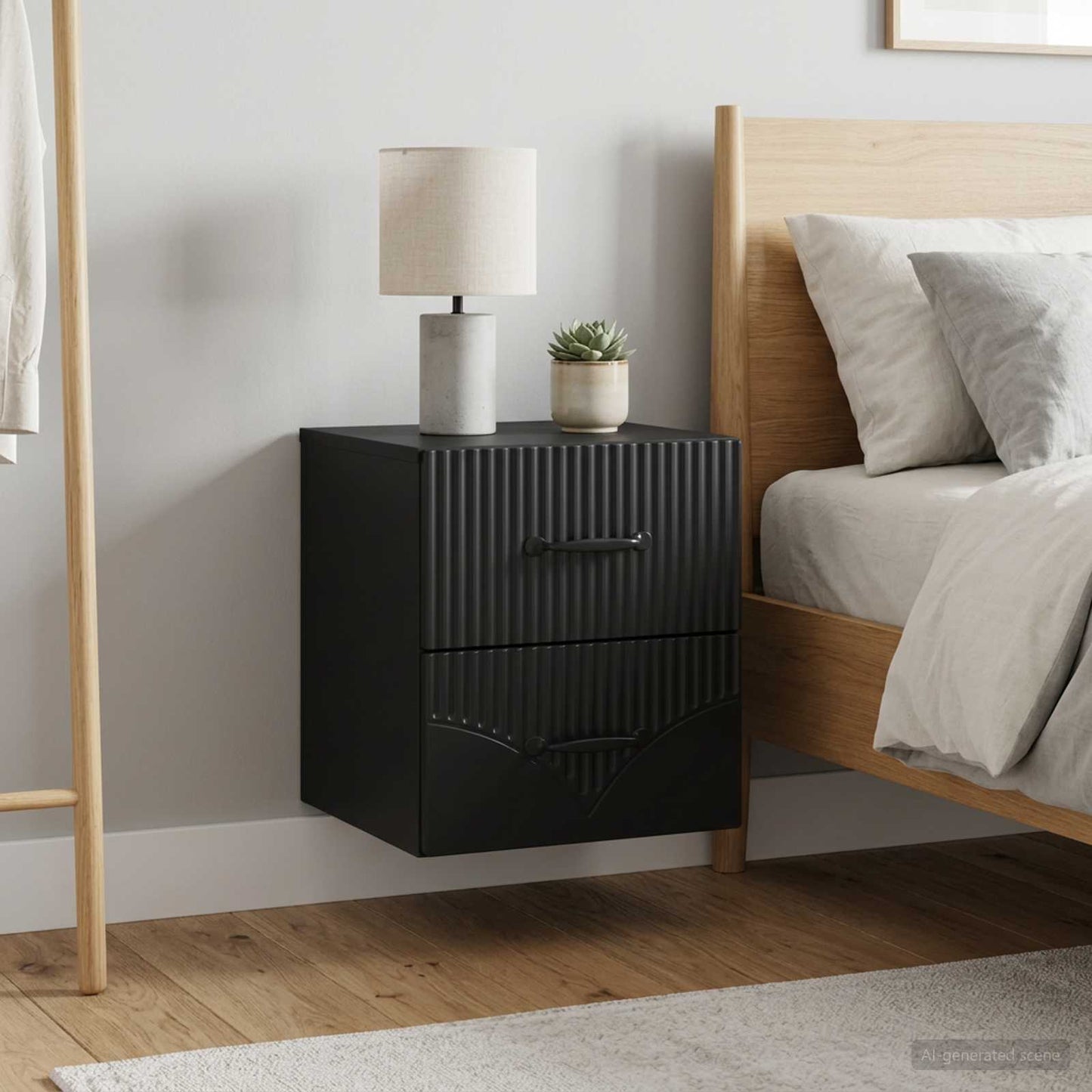 vidaXL Wall-Mounted Bedside Cabinet 2 pcs Black 34.5 x 33 x 40 cm
