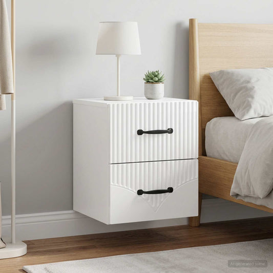 vidaXL Wall-Mounted Bedside Cabinet with Drawer 2 pcs High Gloss White