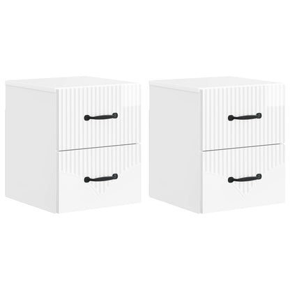 vidaXL Wall-Mounted Bedside Cabinet with Drawer 2 pcs High Gloss White