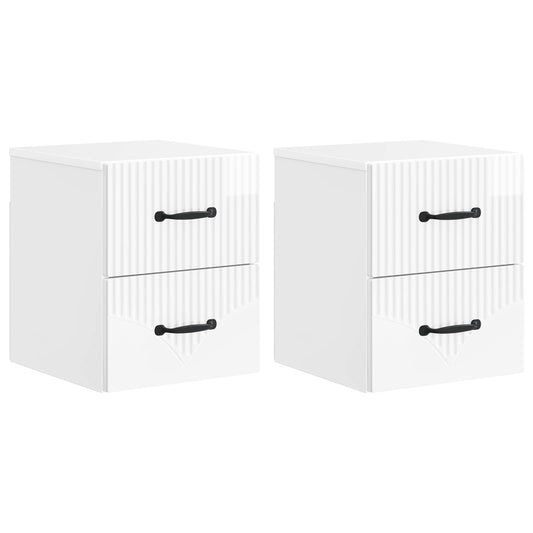 vidaXL Wall-Mounted Bedside Cabinet with Drawer 2 pcs High Gloss White