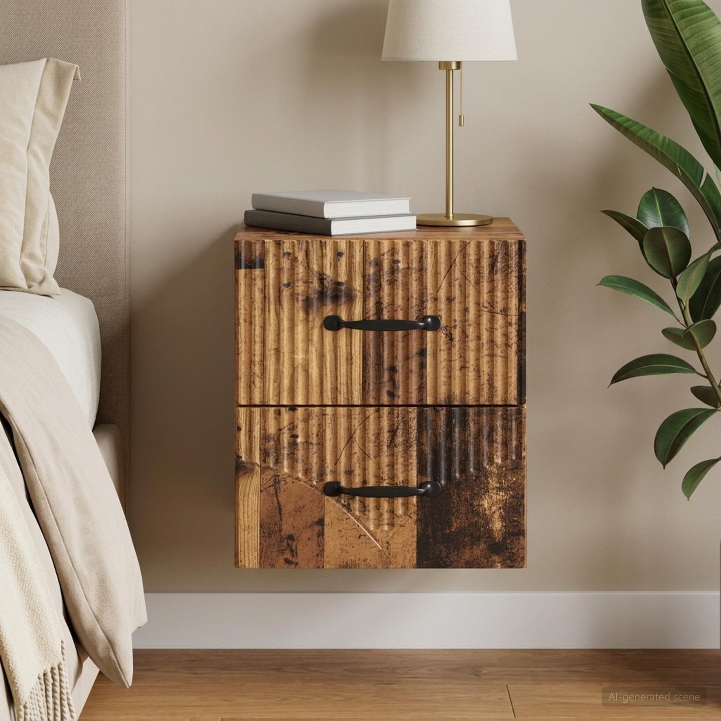 vidaXL Wall-Mounted Bedside Cabinet Old Wood 34.5 x 33 x 40 cm