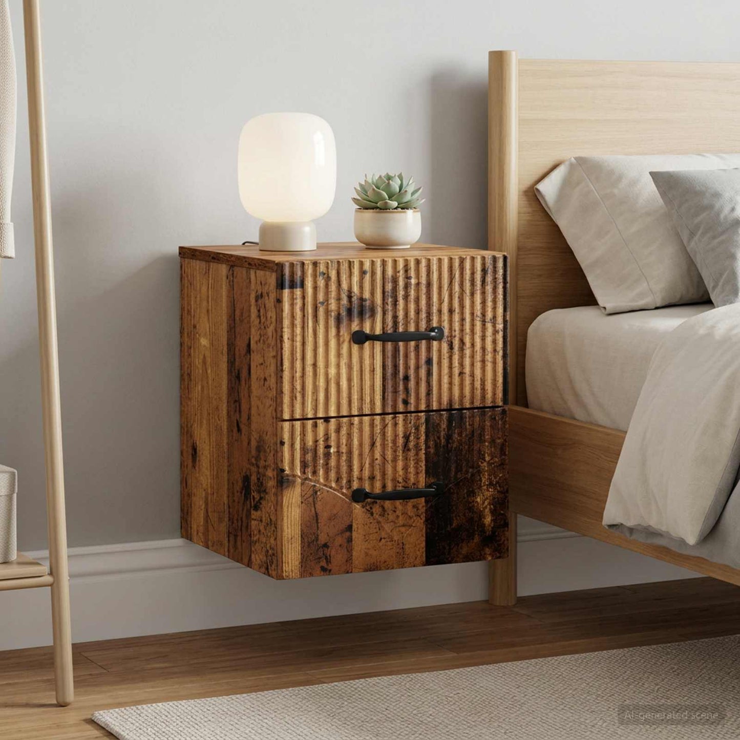 vidaXL Wall-Mounted Bedside Cabinet 2 pcs Old Wood 34.5 x 33 x 40 cm