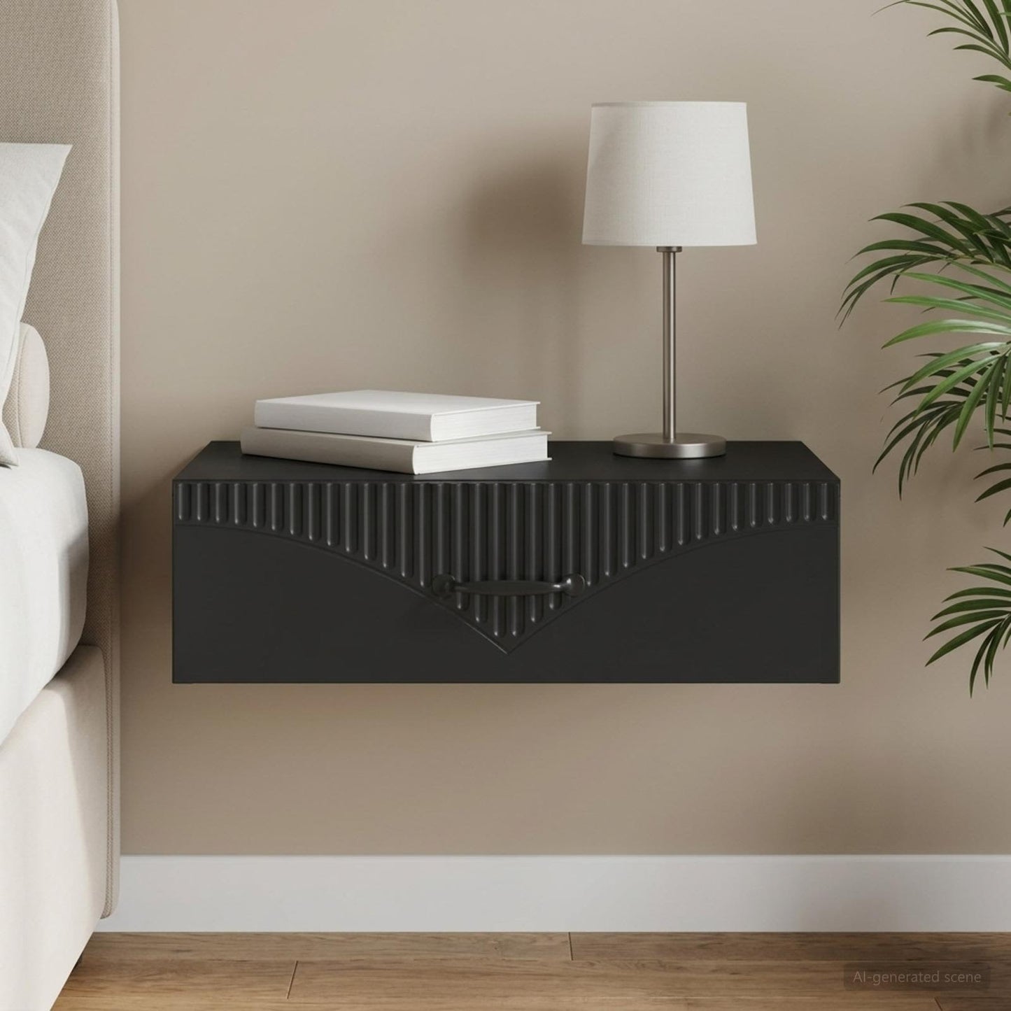 vidaXL Wall-Mounted Side Table Black 59 x 34.5 x 17 cm Engineered Wood