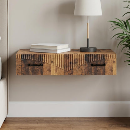 vidaXL Wall-Mounted Side Table Old Wood 87.5 x 34.5 x 17 cm
