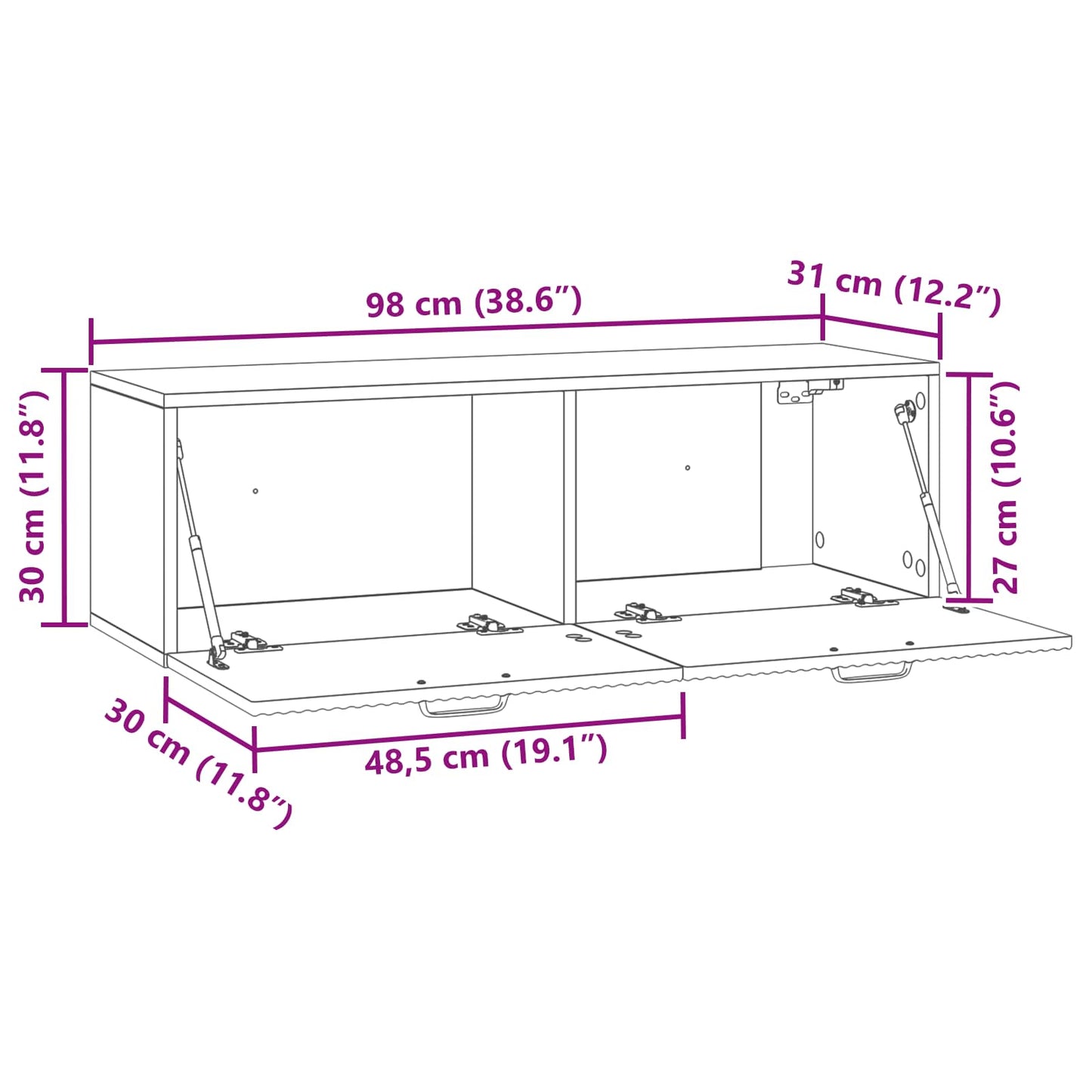 vidaXL Wall-Mounted TV Cabinet Smoked Oak 98 x 31 x 30 cm