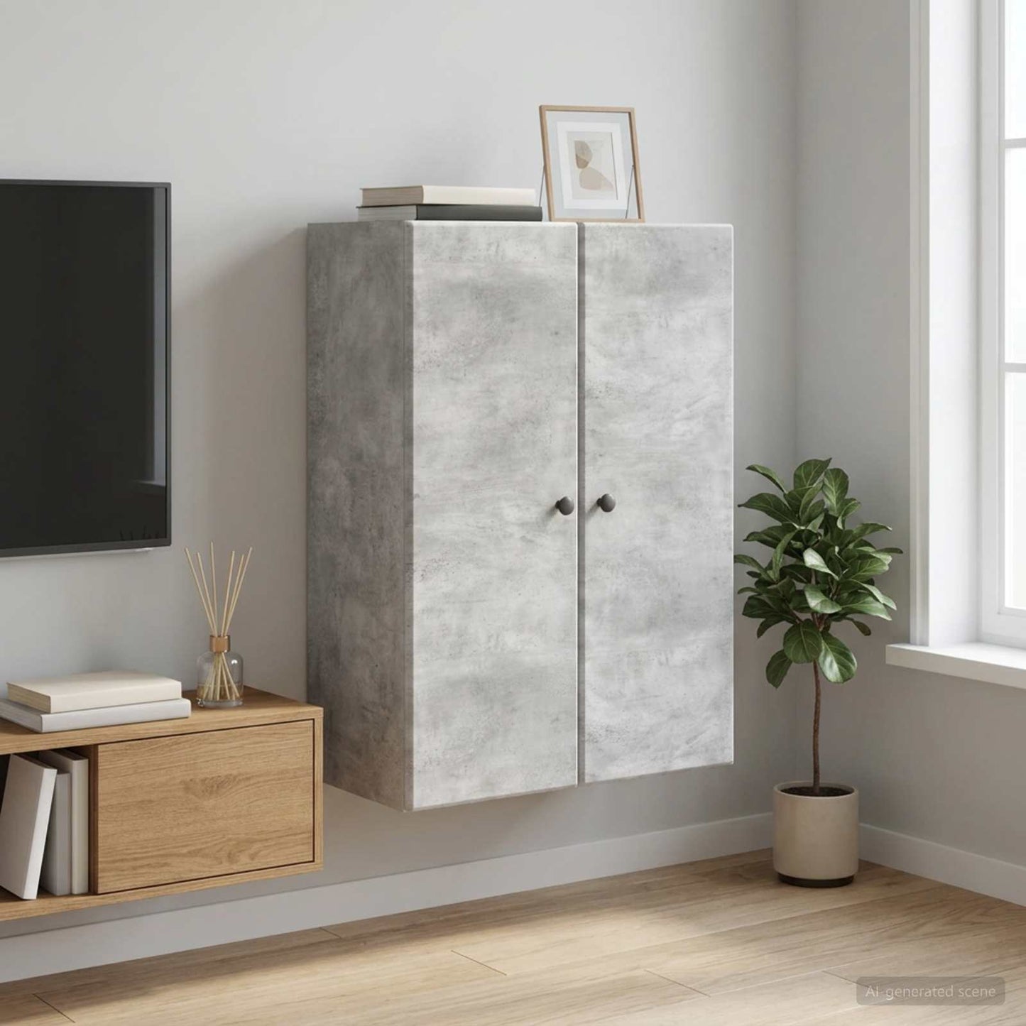 vidaXL Wall-Mounted Cabinet Concrete Grey 66 x 34.5 x 90 cm