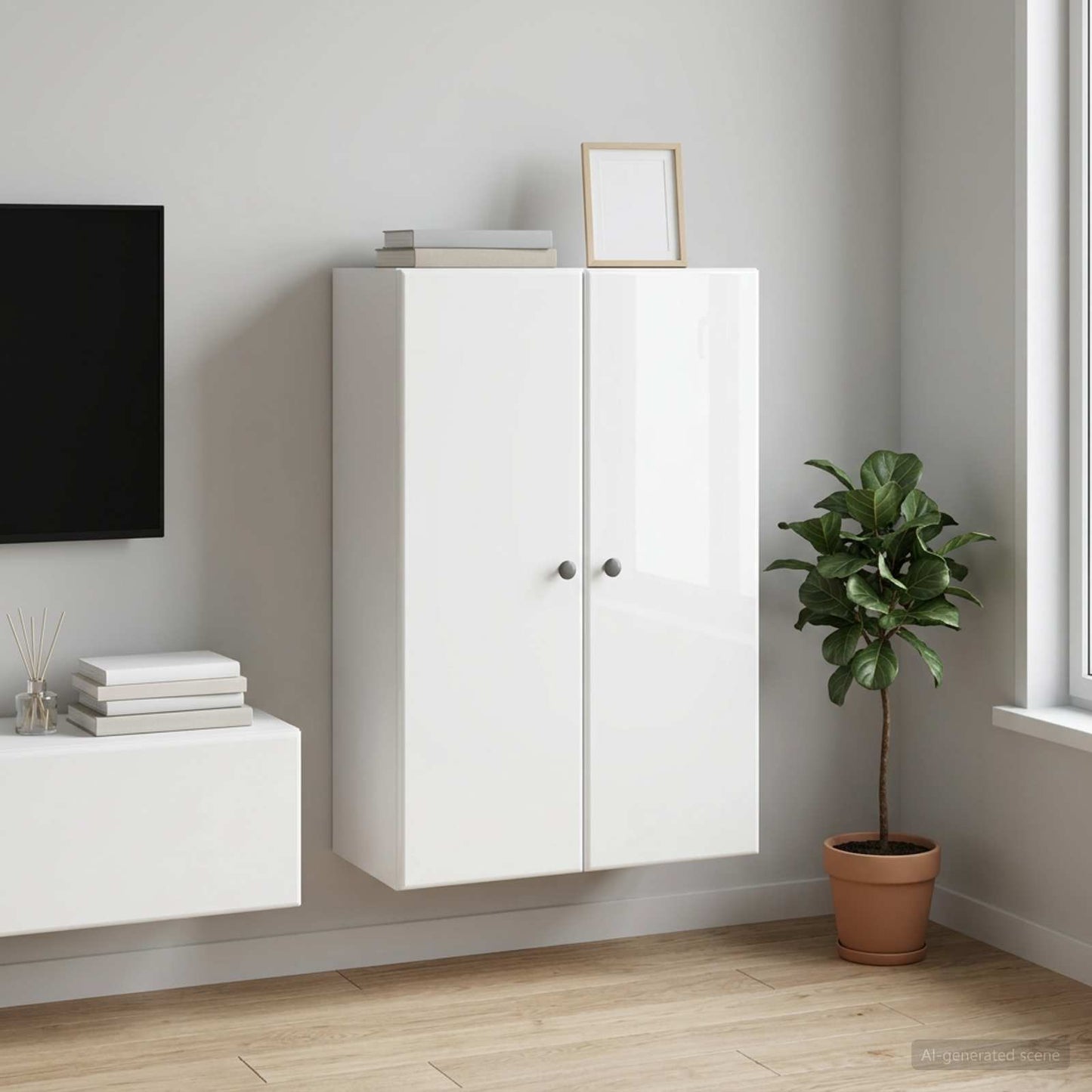 vidaXL Wall-Mounted Cabinet High Gloss White 66 x 34.5 x 90 cm