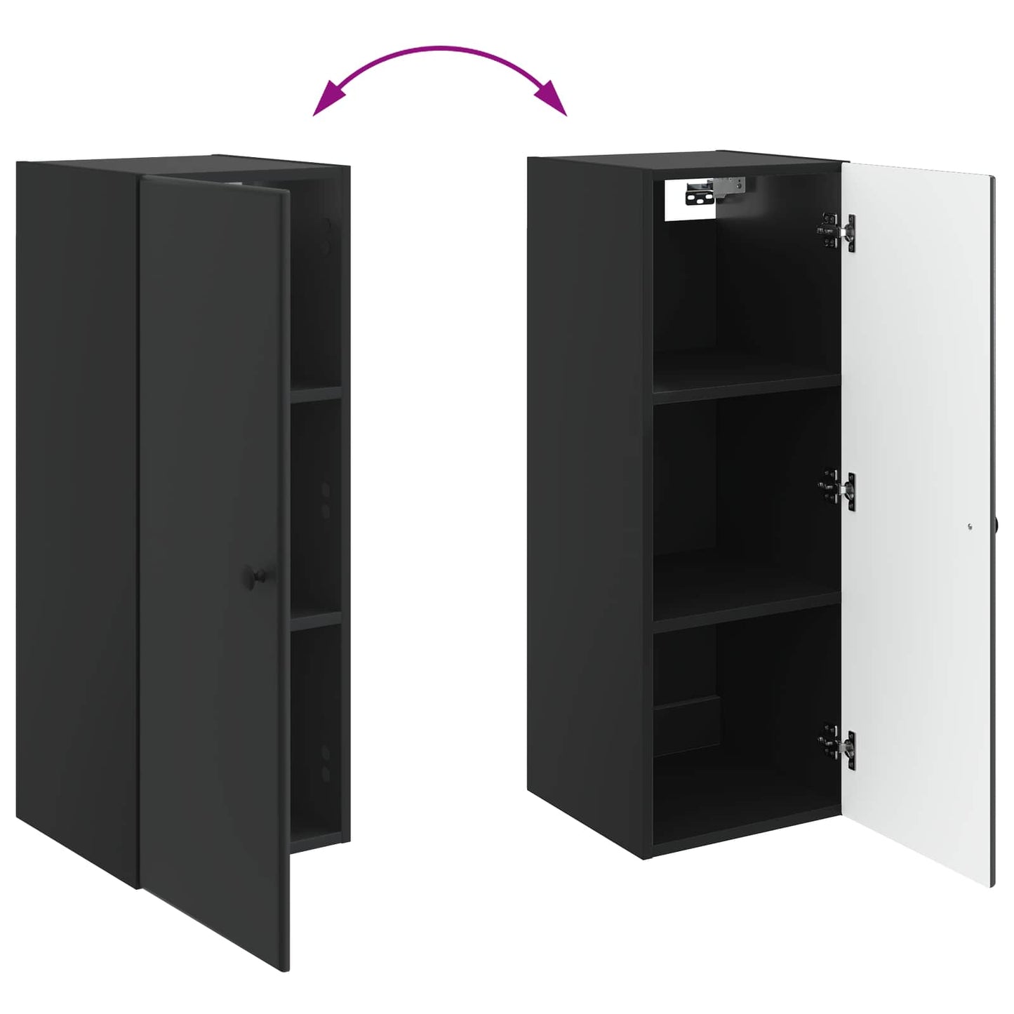 vidaXL Wall-Mounted Cabinet Black 33 x 34.5 x 90 cm Engineered Wood