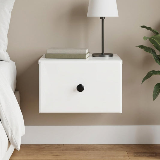 vidaXL Wall-Mounted Bedside Cabinet High Gloss White 34.5 x 33 x 20 cm
