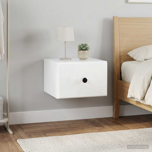 vidaXL Wall-Mounted Bedside Cabinet with Drawer 2 pcs High Gloss White