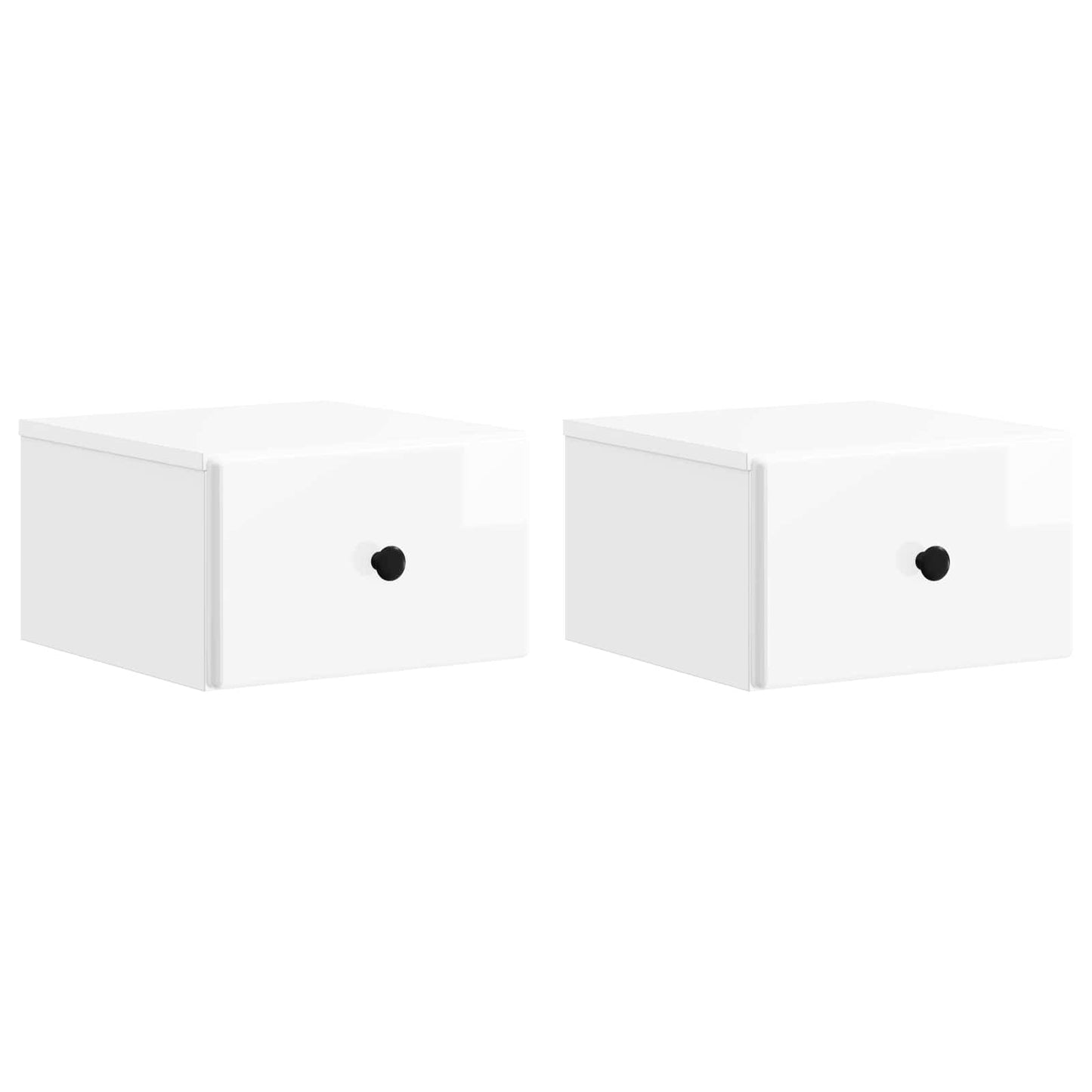 vidaXL Wall-Mounted Bedside Cabinet with Drawer 2 pcs High Gloss White