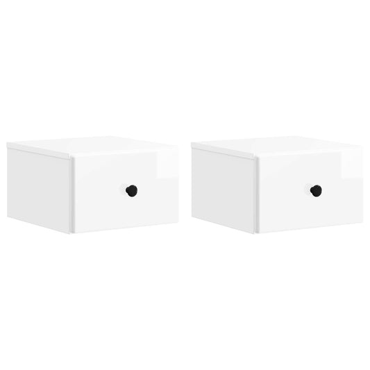 vidaXL Wall-Mounted Bedside Cabinet with Drawer 2 pcs High Gloss White