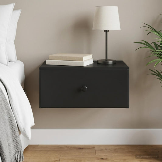 vidaXL Wall-Mounted Bedside Cabinet Black 49 x 34.5 x 20 cm