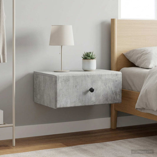 vidaXL Wall-Mounted Bedside Cabinet with Drawer 2 pcs Concrete Grey