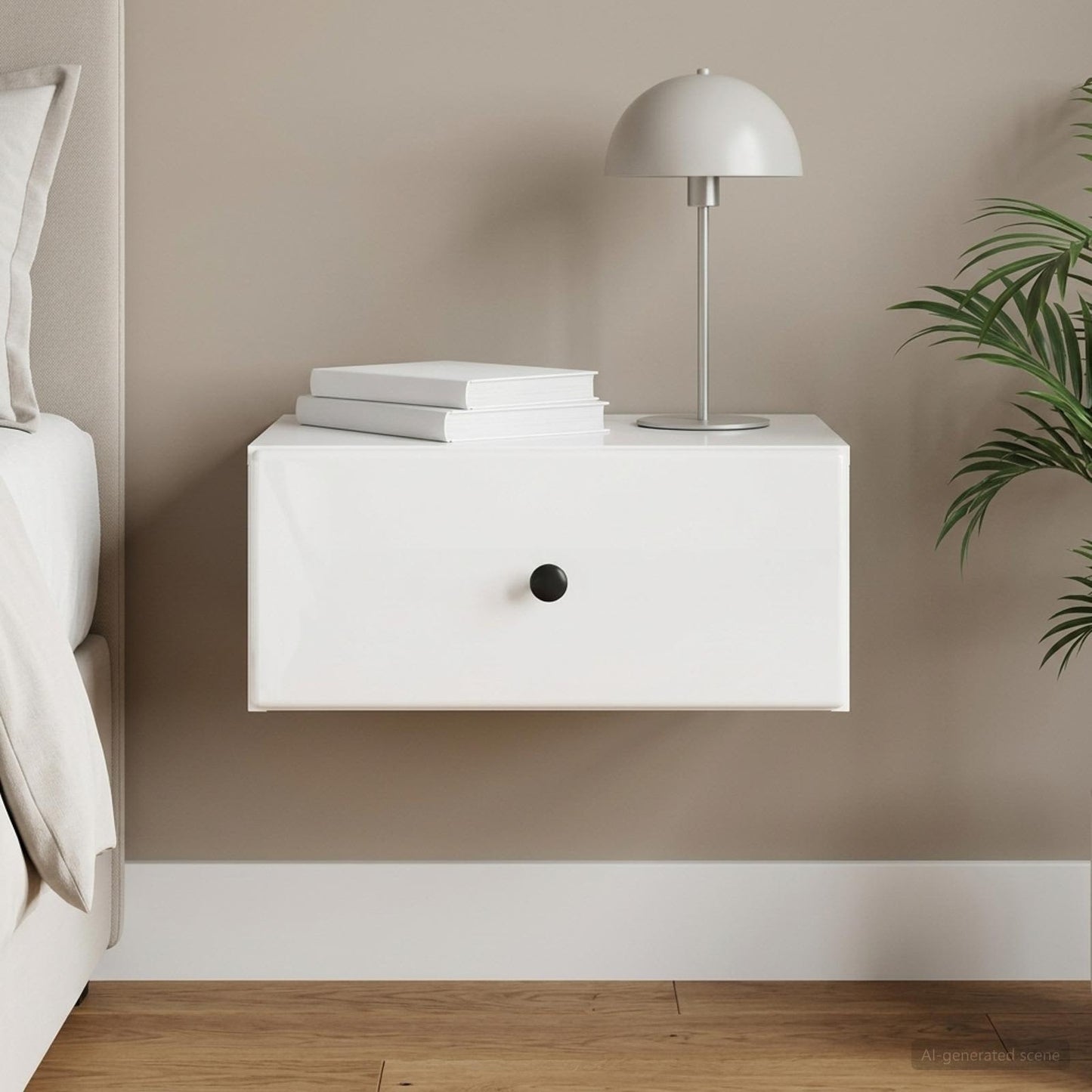 vidaXL Wall-Mounted Bedside Cabinet High Gloss White 49 x 34.5 x 20 cm