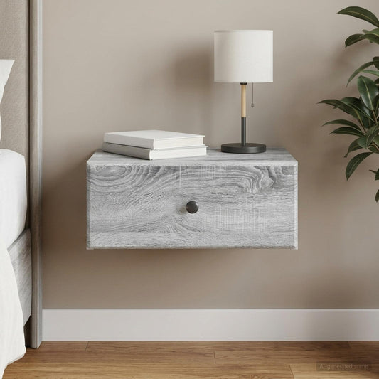 vidaXL Wall-Mounted Bedside Cabinet Grey Sonoma 49 x 34.5 x 20 cm
