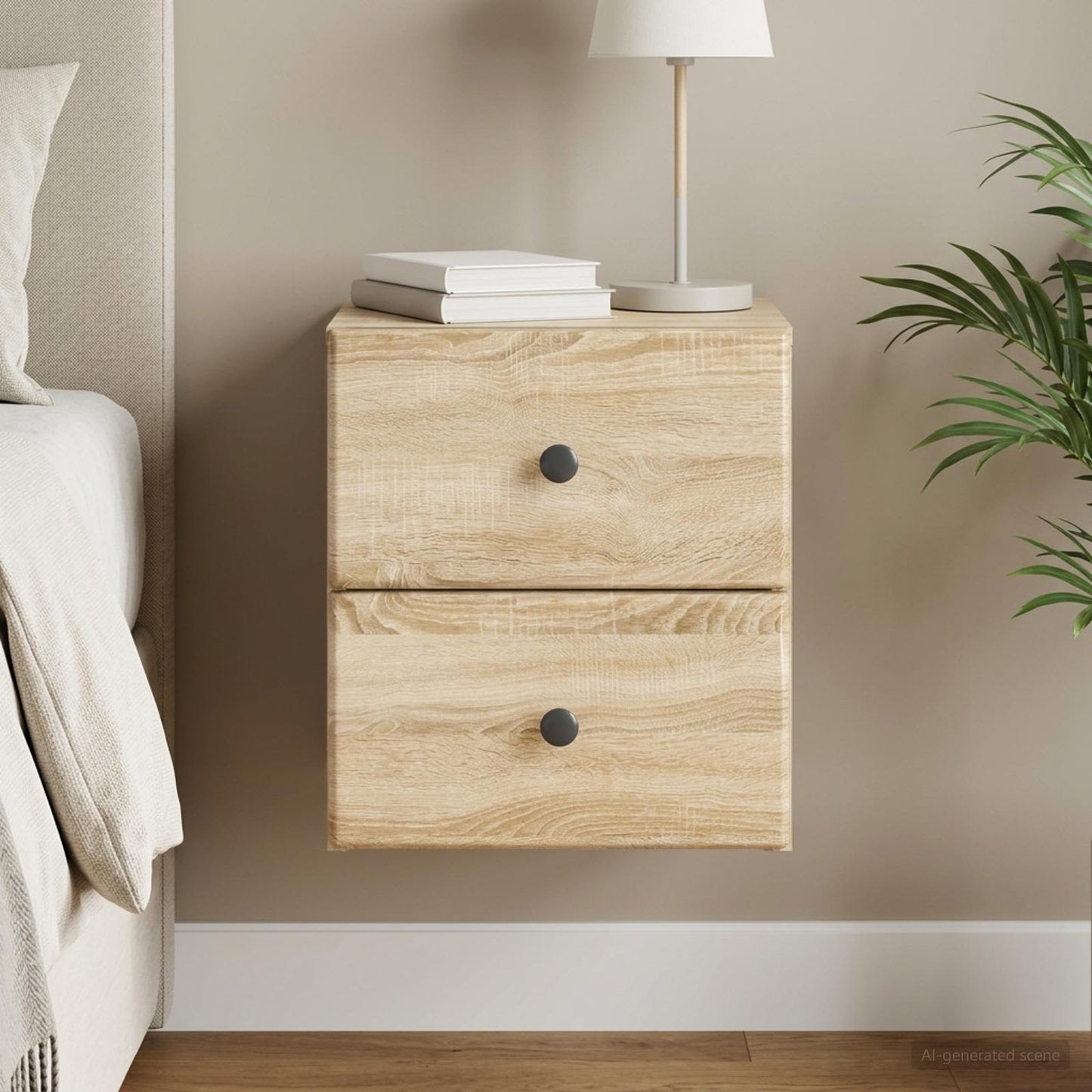 vidaXL Wall-Mounted Bedside Cabinet Sonoma Oak 34.5 x 33 x 40 cm