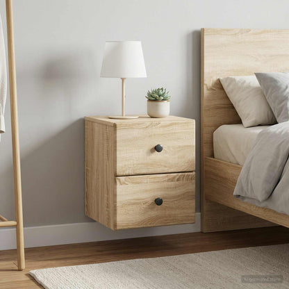 vidaXL Wall-Mounted Bedside Cabinet 2 pcs Sonoma Oak 34.5 x 33 x 40 cm
