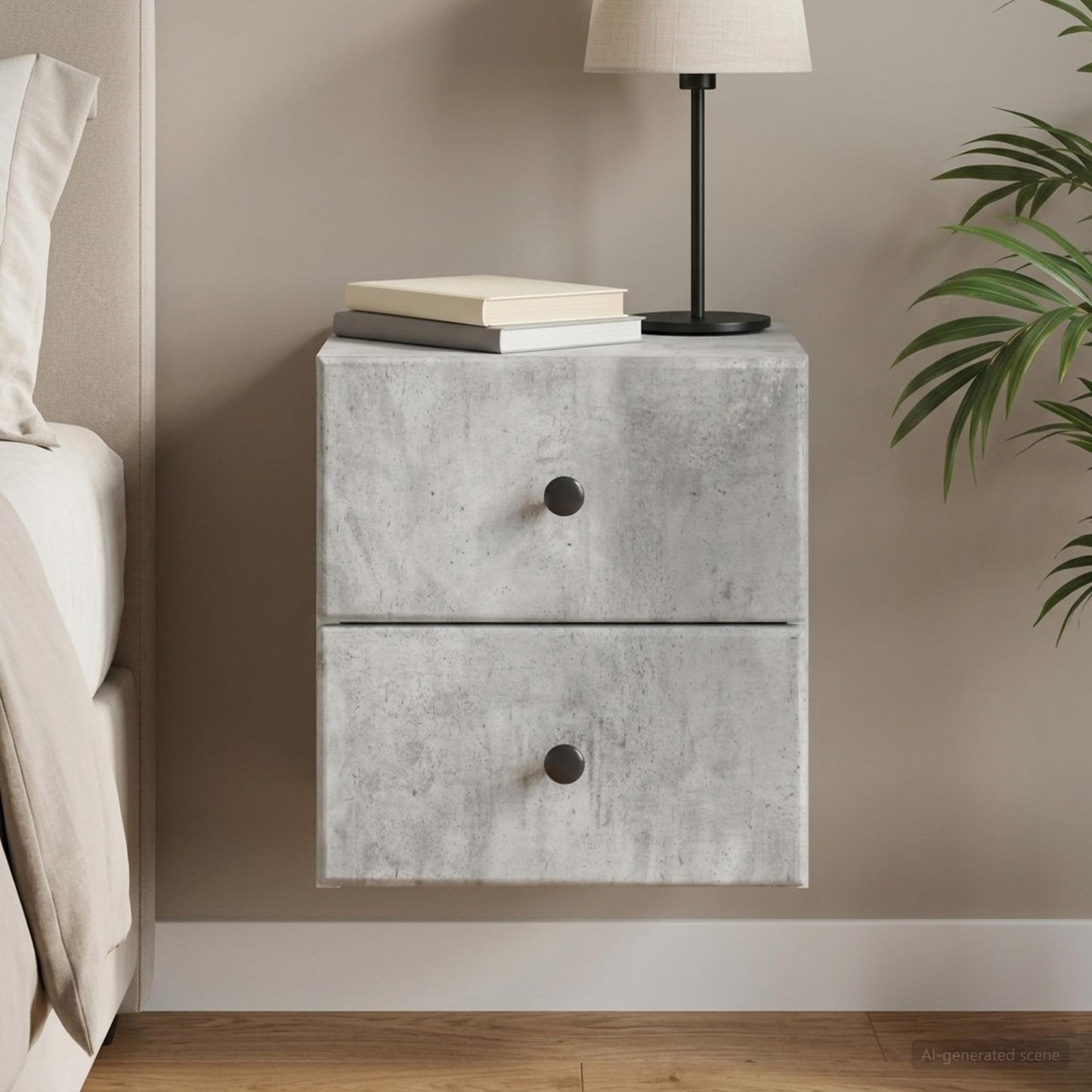 vidaXL Wall-Mounted Bedside Cabinet Concrete Grey 34.5 x 33 x 40 cm