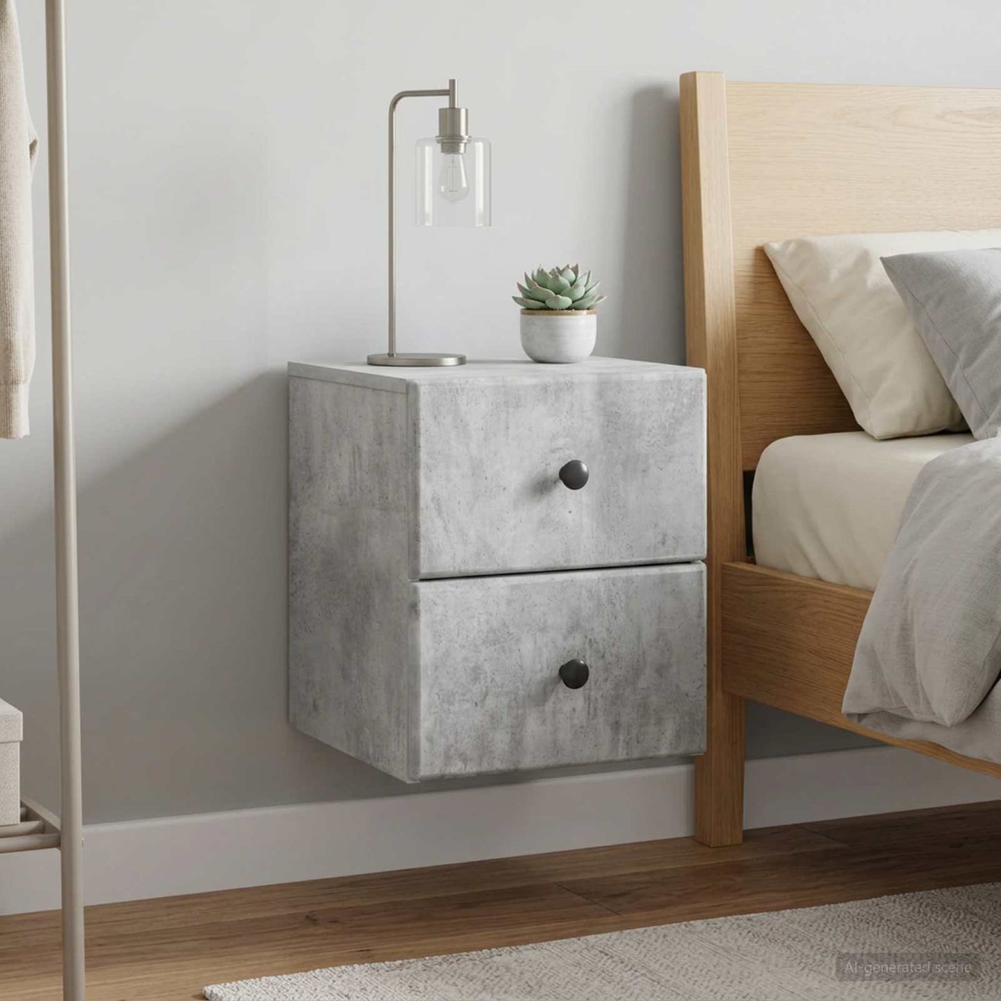 vidaXL Wall-Mounted Bedside Cabinet with Drawer 2 pcs Concrete Grey