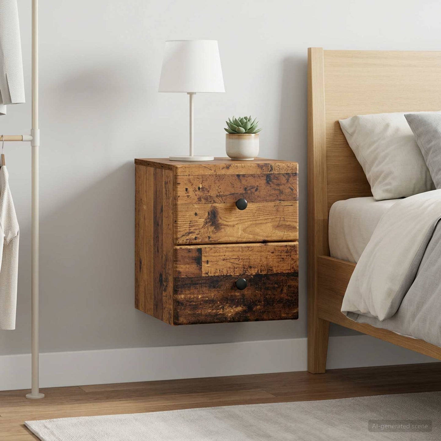 vidaXL Wall-Mounted Bedside Cabinet 2 pcs Old Wood 34.5 x 33 x 40 cm